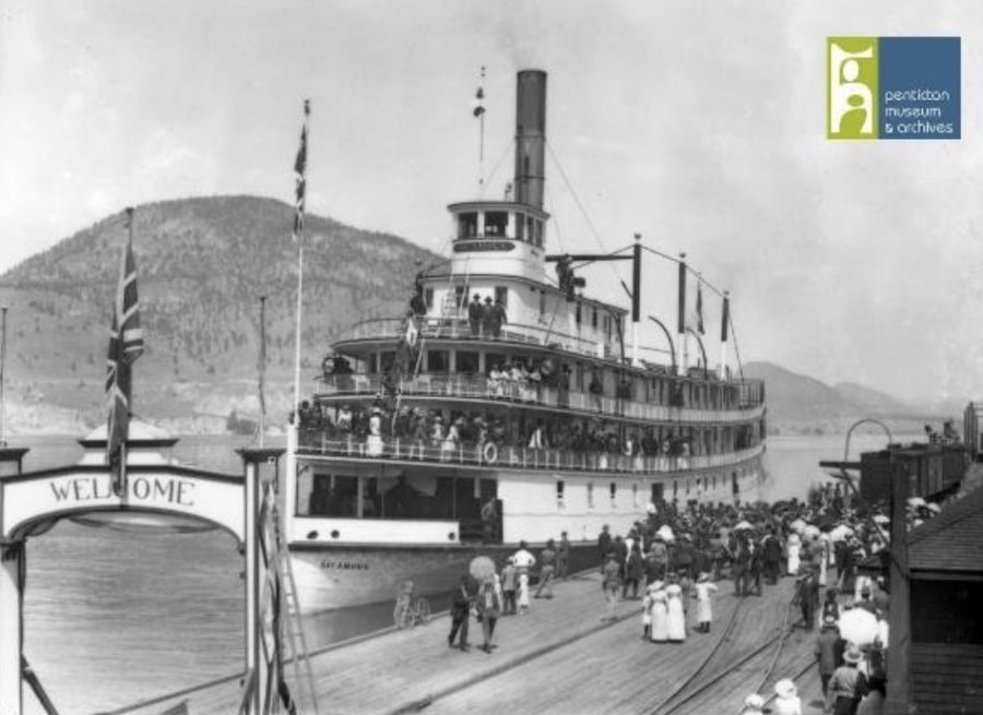 <who>Photo Credit: Penticton Museum and Archives</who> The SS Sicamous pulls into Penticton back in the day
