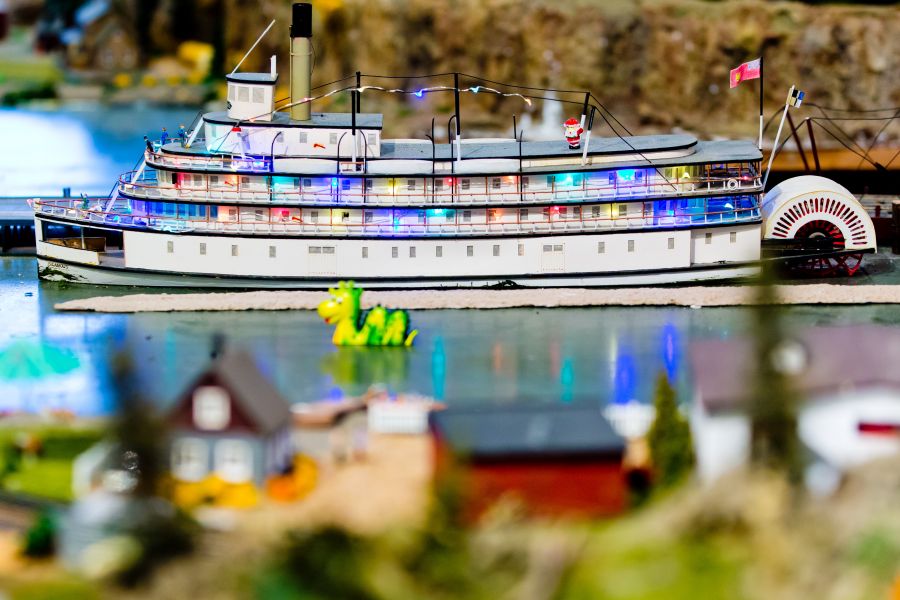 <who>Photo Credit: NowMedia/Gord Goble</who> A scale model of the Sicamous is part of the KVR model railway on the cargo deck