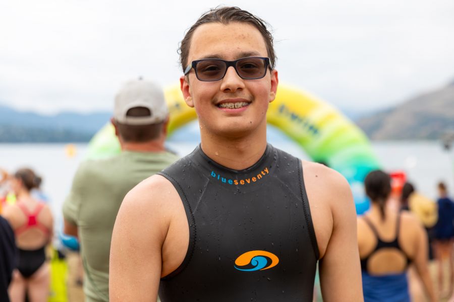 <who>Photo Credit: NowMedia/Gord Goble</who> 4.5-kilometer winner, 15-year-old Max Parmar of Kelowna