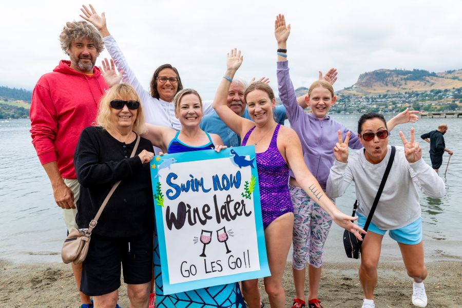 <who>Photo Credit: NowMedia/Gord Goble</who> Scene from 2024 Across the Lake Swim: Kalamalka Lake