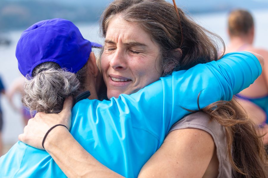 <who>Photo Credit: NowMedia/Gord Goble</who> Scene from 2024 Across the Lake Swim: Kalamalka Lake