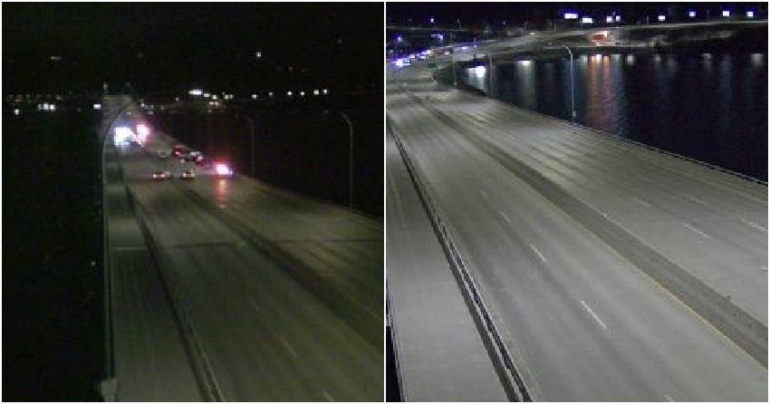 <who> Photo credit: DriveBC </who> The bridge early this morning.