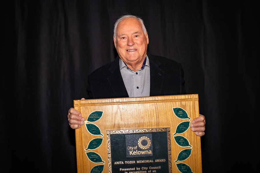 <who>Photo courtesy of KF Aerospace</who>Barry Lapointe won the Anita Tozer Memorial Award last year for extraordinary contribution to Kelowna's quality of life.