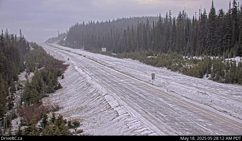 <Who> Photo Credit: DriveBC</who> Okanagan Connector's Pennask Summit on Sunday morning.