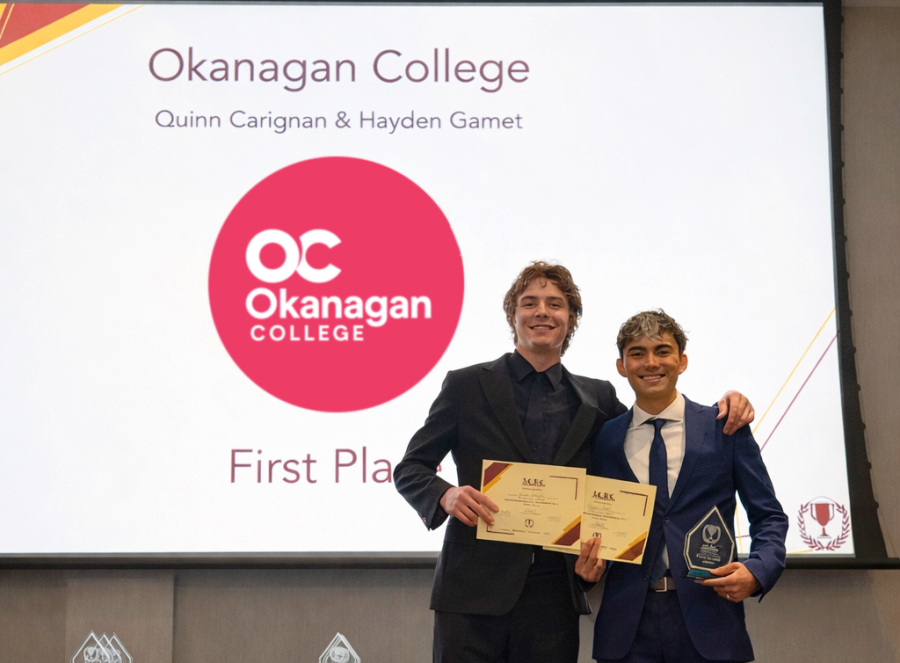 <who>Photo Credit: Contributed</who>OC students Quinn Carignan (left) and Hayden Gamet (right), winners of the finance competition.