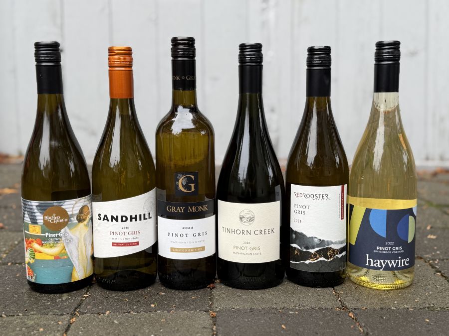 </who>Six stellar Pinot Gris. From left, Blasted Church 2024 ($24), Sandhill 2024 Destination Series ($22), Gray Monk 2024 LImited Edition ($22), Tinhorn Creek 2024 ($24), Red Rooster 2024 Outback Series ($21) and Haywire 2022 Switchback Vineyard ($29).