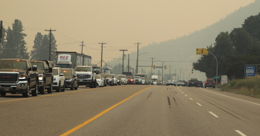 <who> Photo Credit: NowMedia </who> Highway 97 heading north out of Kelowna on Aug. 18, one day before the recreational travel ban was implemented.