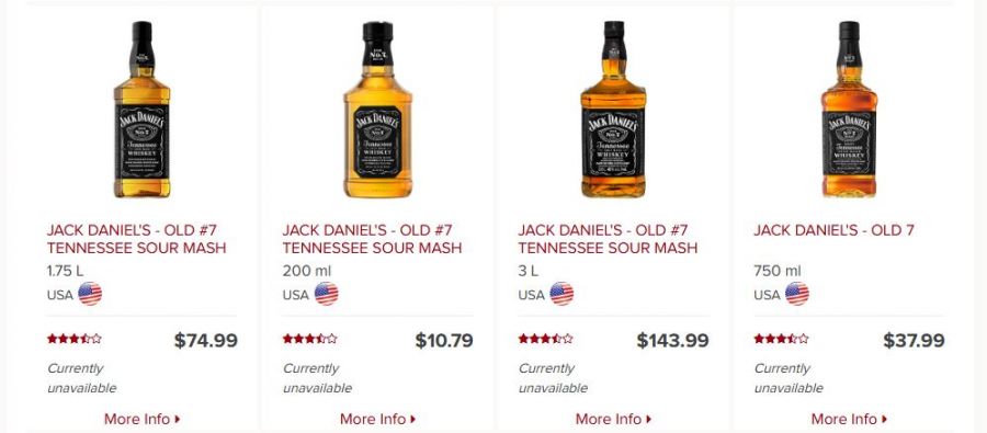 </who>All Jack Daniel's whiskeys from Tennessee are listed as 'currently unavailable' on the BC Liquor Stores website.