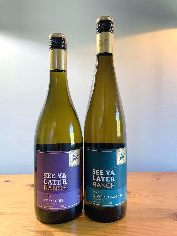 </who>Okanagan Falls winery See Ya Later Ranch made its 2024 Pinot Gris ($20), left, and 2024 Gewurztraminer ($21) with grapes from Washington state.