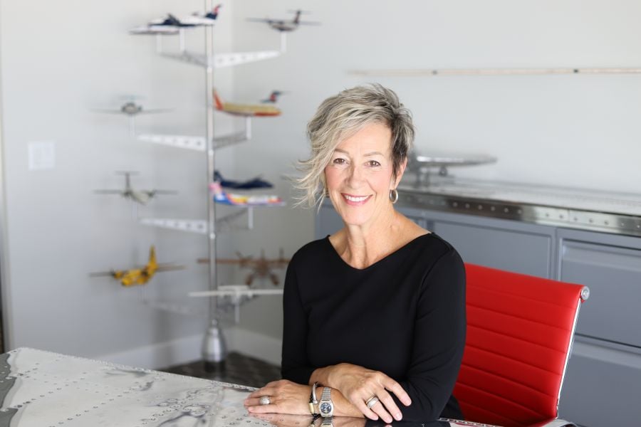 <who>Photo credit: KF Aerospace</who>Tracy Medve is the president and CEO of KF Aerospace and chair of the SkyAlyne board of directors.