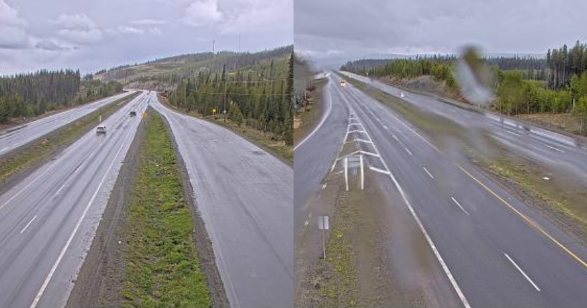<who> Photo Credit: DriveBC</who> Okanagan Connector Elkhart cameras Saturday afternoon