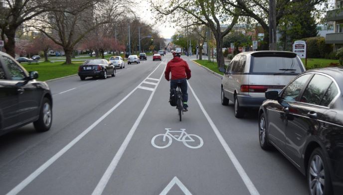 <who>Photo credit: City of Victoria</who>A painted bike lane in Victoria.