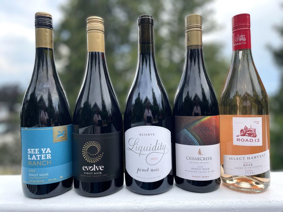 </who>More Pinots to try, from left, 2023 See Ya Later Ranch ($21), 2022 Evolve ($42), 2022 Liquidity Reserve ($60), 2022 CedarCreek Estate ($31) and Road 13 Select Harvest 2024 Rose ($28).