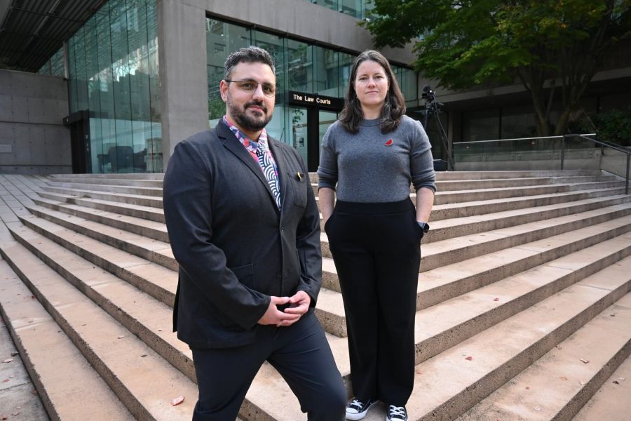 <who> Photo Credit: Michelle Gamage</who>Amy Blanding, at right, and Vash Ebbadi-Cook at the Vancouver courthouse in October when Blanding filed her constructive dismissal suit.