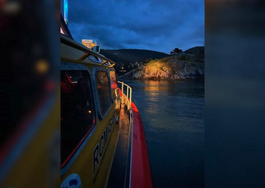 <who> Photo credit: Courtesy of Shane Austin/Abby Luciano, Local Journalism Initiative Reporter </who> A Royal Canadian Marine Search and Rescue crew searches for a young man and woman stranded on Whyte Islet in West Vancouver Friday evening.