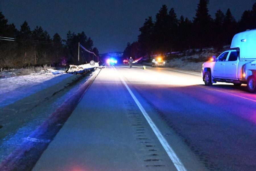 <who>Photo Credit: BC Highway Patrol</who>The scene of the deadly crash east of Cranbrook.