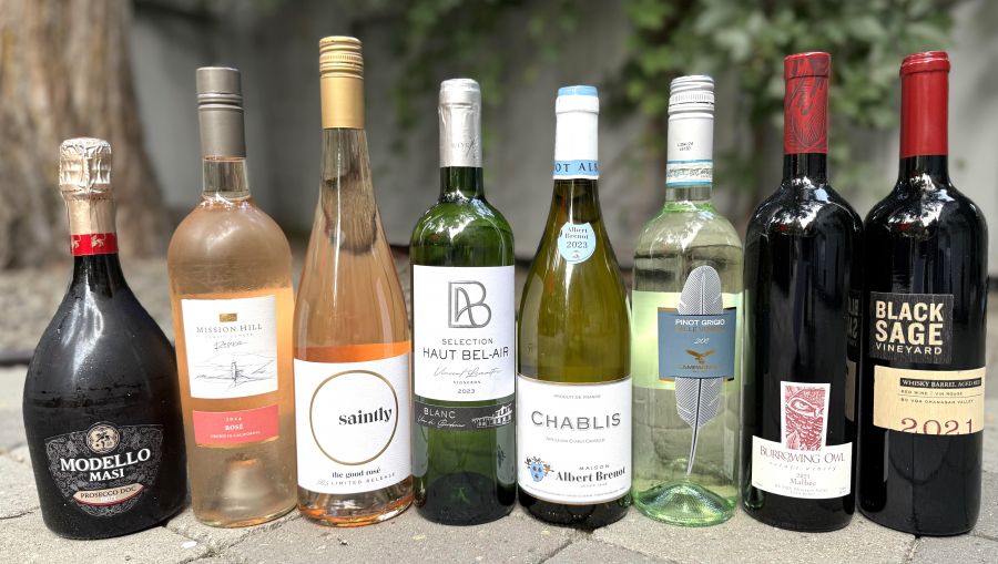 </who>Boost your Labour Day long weekend with these wines. From left, Modello Masi Prosecco Brut ($20), Mission Hill 2024 Reserve Rose ($26), Saintly Limited Edition 2024 The Good Rose ($17), Vincent Lemaitre 2023 Haut Bel-Air Blanc ($20), Albert Brenot 2023 Chablis ($41.50), Campagnola Pinot Grigio ($19), Burrowing Owl 2021 Malbec ($40) and Black Sage 2021 Whisky Barrel Aged Red ($33).