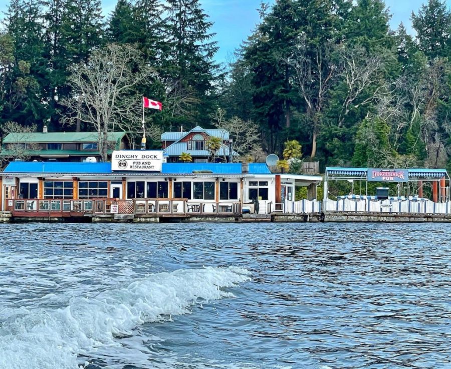 <who>Photo credits: Dinghy Dock Pub and Loyal Nanaimo Bathtub Society</who> Dinghy Dock, above, located just off Protection Island in Nanaimo, is Canada's only floating pub. Below, it doesn't get any more far-out than bathtub races.