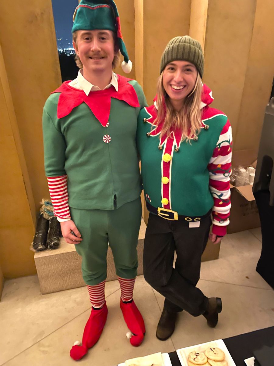 <who>Elves, aka Ryan Tattersall and Olivia Hunchak, served up Christmas cookies.