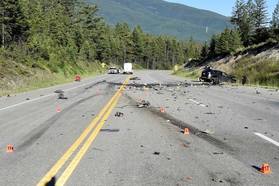 <who>Photo Credit: BC Highway Patrol</who>The aftermath of the crash on July 2, 2023.