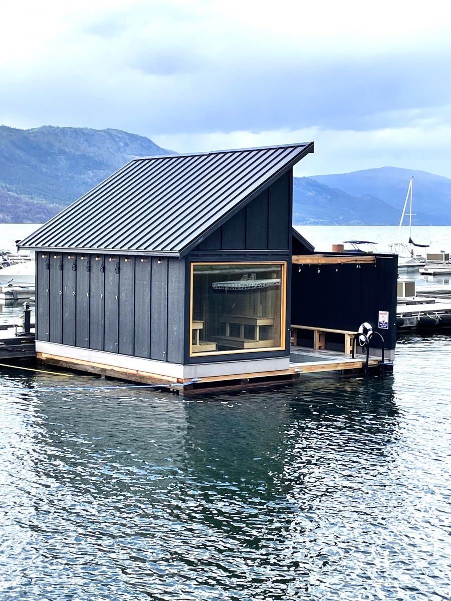 <who>Photo credit: Steve MacNaull</who>Loyly Floating Sauna's summer home is at McKinley Beach Marina.