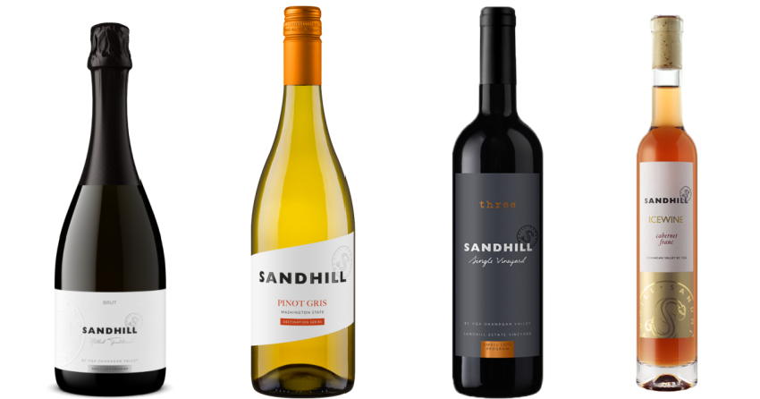 </who>The suggested wine pairings. From left, Non-Vintage Brut Sparkling ($35), 2024 Pinot Gris ($22), 2018 Small Lot Three ($45) and Cabernet Franc Ice Wine 2017 ($129 for the 375 ml bottle).