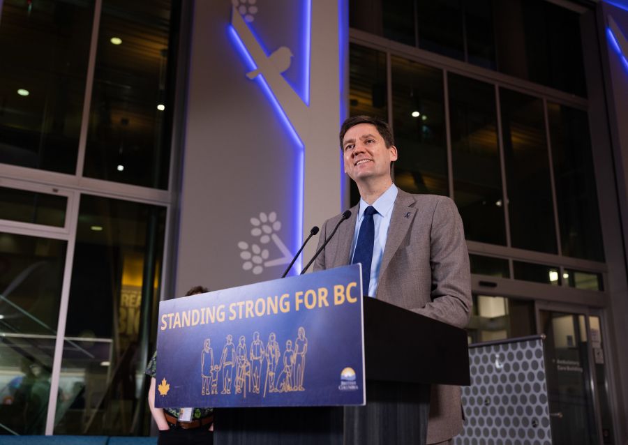 <who>Photo Credit: Government of BC</who>Premier David Eby speaks to reporters Tuesday morning.