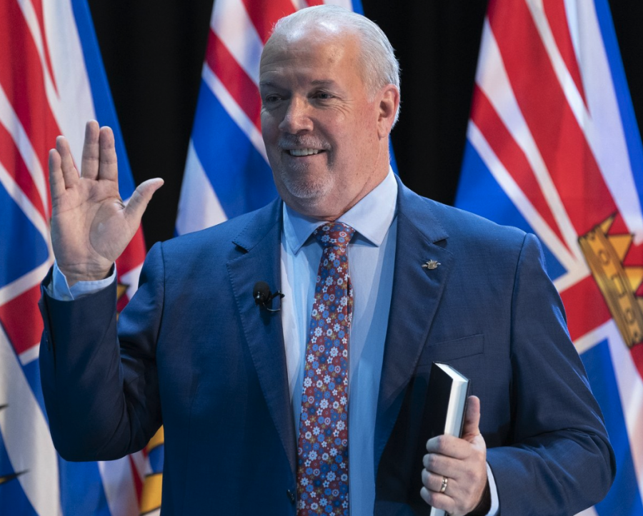 <who> Photo credit: Canadian Press </who> John Horgan flashing a Vulcan salute.