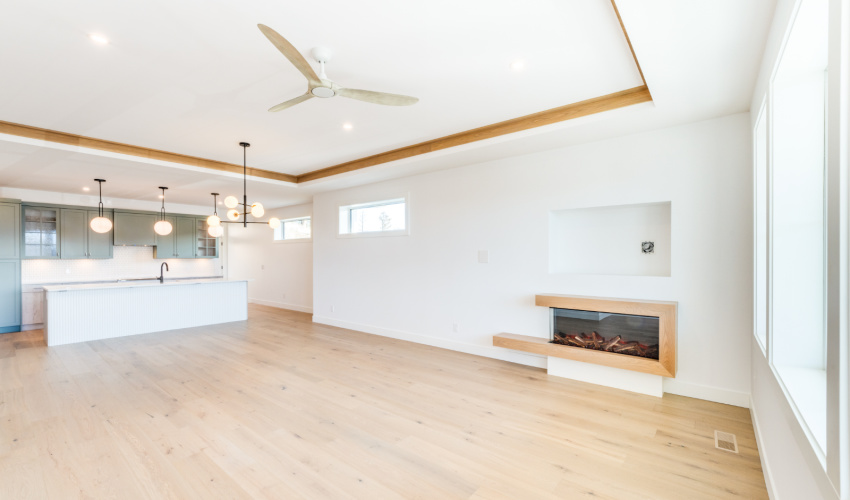 </who>The finished living room and kitchen of the hemp-insulated house.