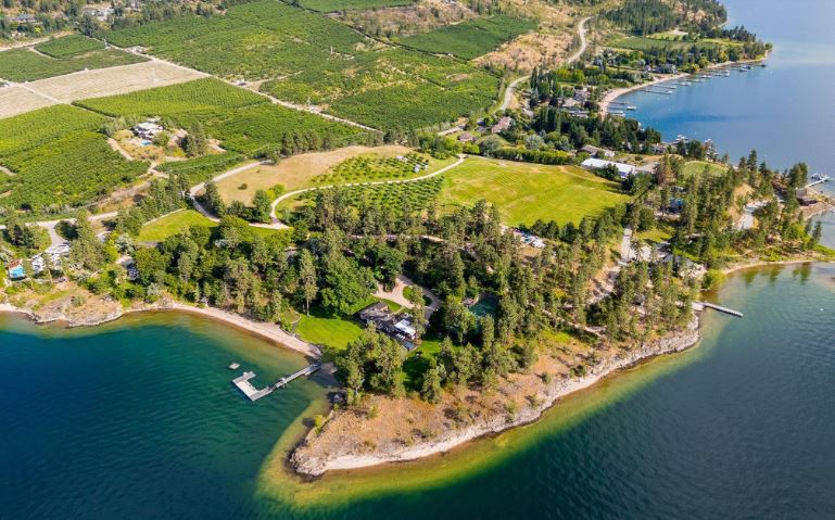 <who>Photo credit: Colliers</who>An aerial view of 16080 Carrs Landing Rd. in Lake Country.