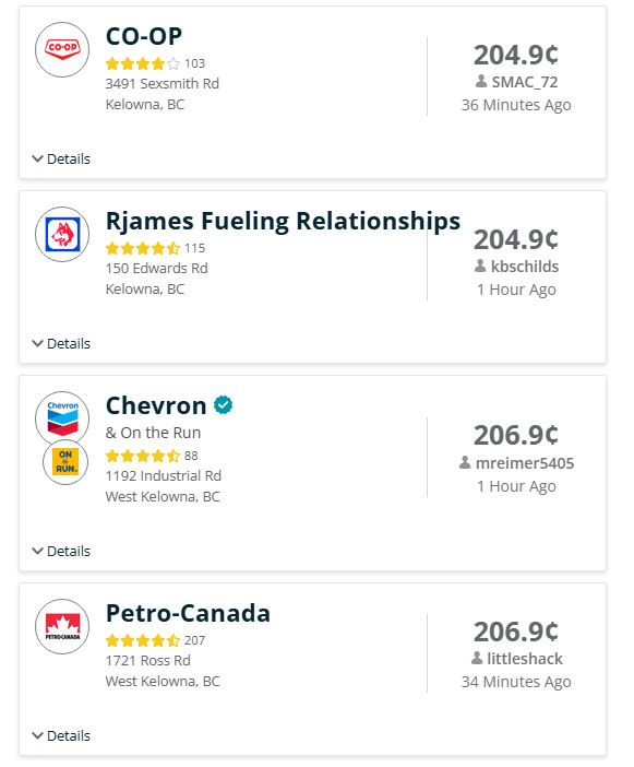 </who>The most expensive listings for Kelowna on the Gas Buddy price tracking website.