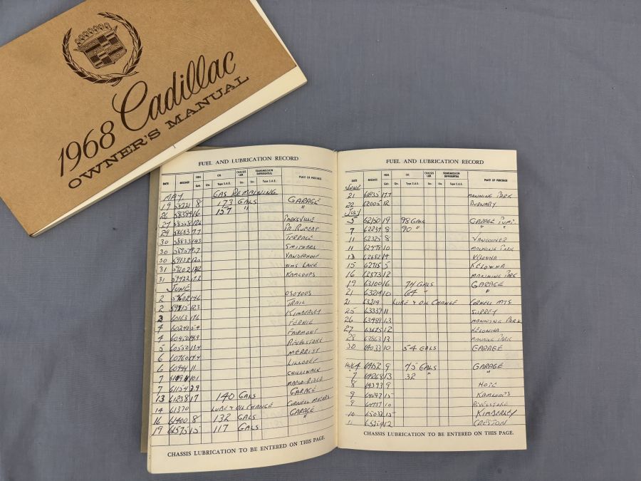 <who>Photo credit: Kelowna Museums Society HK993-031-001</who>The owner's manual and a log book for the limousine.