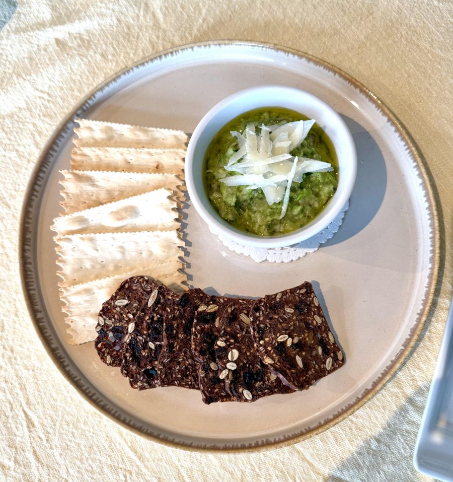 </who>Smashed pea dip.