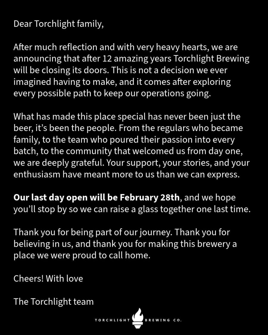 <who>Photo Credit: Torchlight Brewing/Facebook</who>The statement shared by owners Josh and Craig.