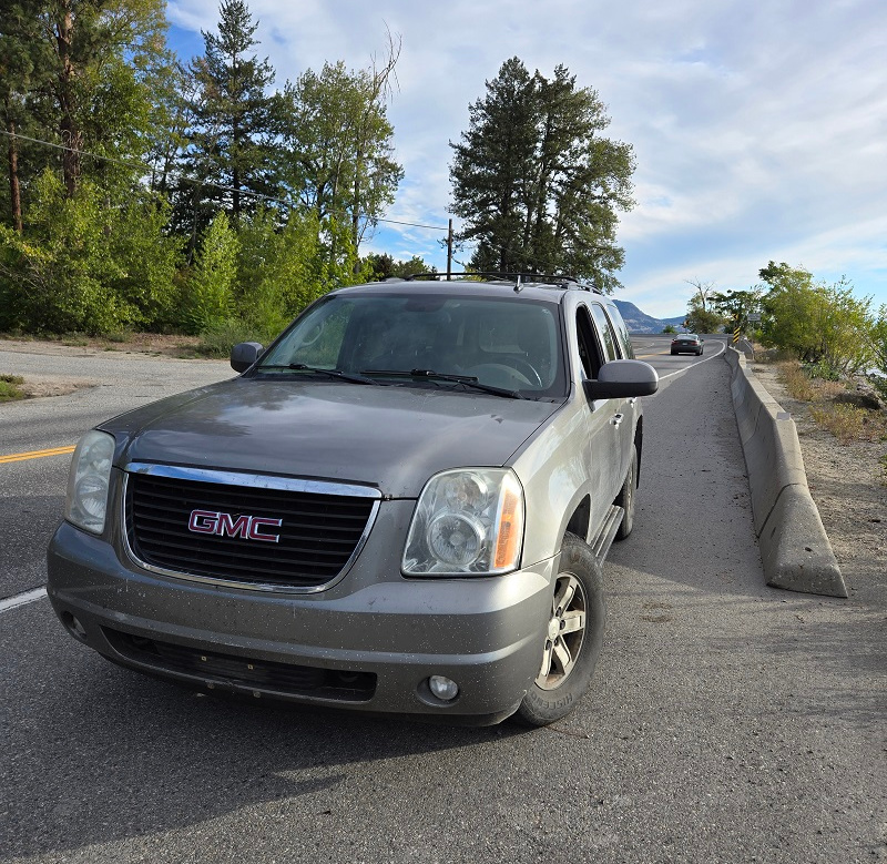 <who>Photo Credit: RCMP</who>Woodcock's truck at Antlers Beach in Peachland