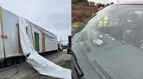 UPDATE: Commercial truck that hit BC highway overpass was hauling prefab home, police say