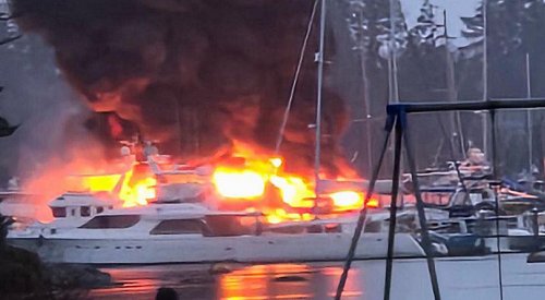 Powerful blaze at BC marina destroys 3 yachts